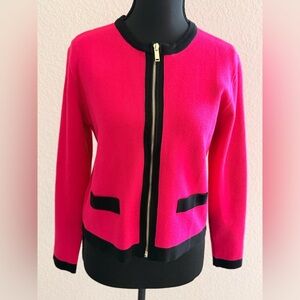 Zara Knit Pink Blazer with Black Trim & Gold Zipper | Vibrant Chic Statement